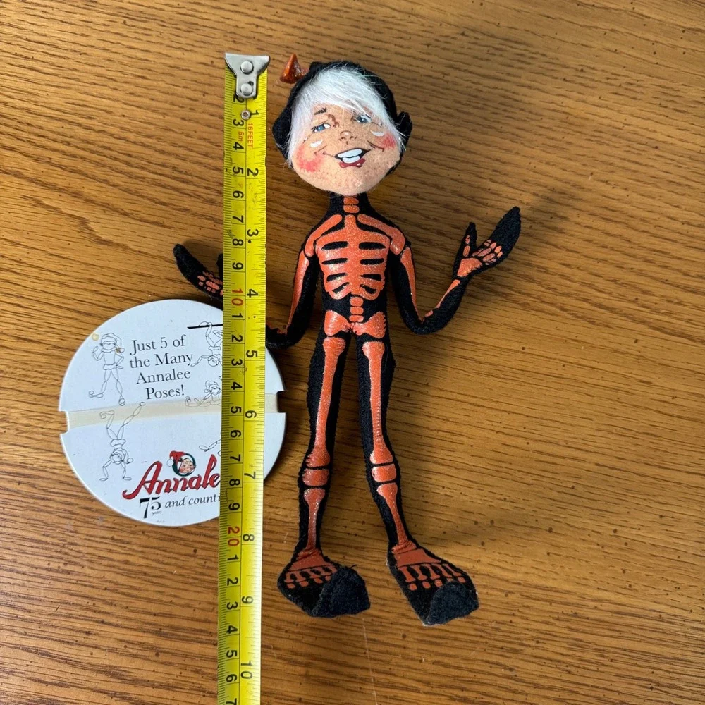 Annalee Mobilitee Lil Skeleton Halloween Doll Orange Black‎ Glitter Sparkle